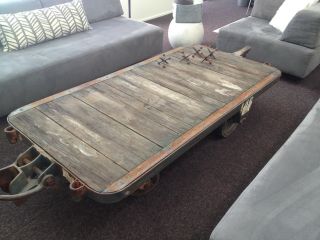 Vintage Industrial Antique " Jakes Of Nashville " Railroad Cart/ Coffee Table