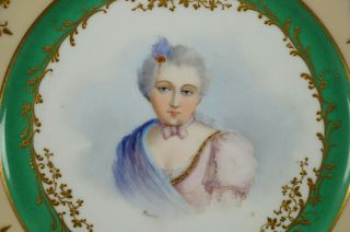 19th Century Sevres Style Hand Painted Mme de Mouchy Portrait Raised Gold Plate 2
