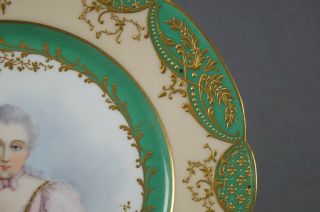 19th Century Sevres Style Hand Painted Mme de Mouchy Portrait Raised Gold Plate 6