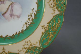 19th Century Sevres Style Hand Painted Mme de Mouchy Portrait Raised Gold Plate 7