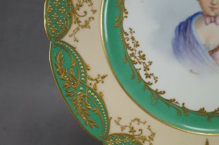 19th Century Sevres Style Hand Painted Mme de Mouchy Portrait Raised Gold Plate 9