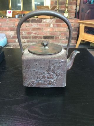 Antique Vintage Old Japanese Asian Iron Tetsubin Teapot,  Bronze/brass Lid