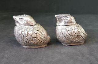 Antique Chinese Export Solid Silver Birds Salt & Pepper Pots Signed
