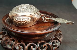 Antique Chinese Export Solid Silver Betel Box With Clip 27 G.