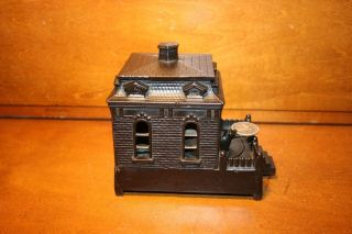 Orig.  Cast Iron DOG ON TURNTABLE Mechanical Building Bank by H.  L.  Judd C 1895 4