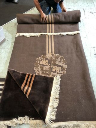 Auth: Antique Art Deco Chinese Rug NICHOLS Silky Chocolate Wool 9x12 Beauty NR 12