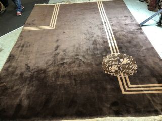 Auth: Antique Art Deco Chinese Rug NICHOLS Silky Chocolate Wool 9x12 Beauty NR 8