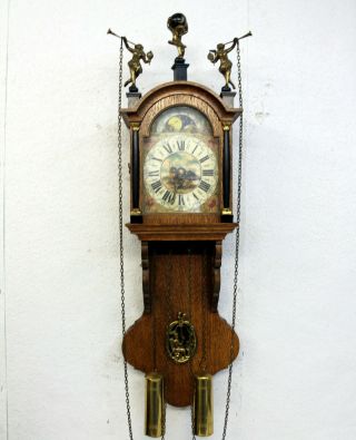 Old Wall Clock Friesian Dutch Schippertje Clock Vintage Moonphase Warmink Wuba 3