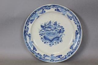 RARE EARLY 18TH C TIN GLAZE FAIENCE PLATE WITH VIBRANT BLUE FLORAL DECORATION 2