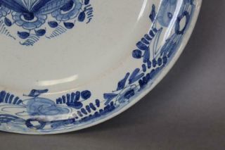 RARE EARLY 18TH C TIN GLAZE FAIENCE PLATE WITH VIBRANT BLUE FLORAL DECORATION 6
