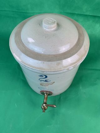 ANTIQUE RED WING POTTERY 2 GAL CROCK WATER COOLER with 2 LID RARE 3