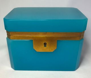 Antique French Blue Opaline Faceted / Cut Glass Jewelry Casket Box