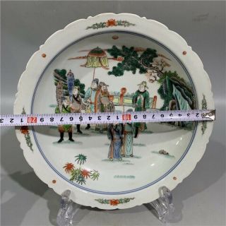 Chinese Old Marked Wucai Colored Characters Story Pattern Porcelain Plate 2