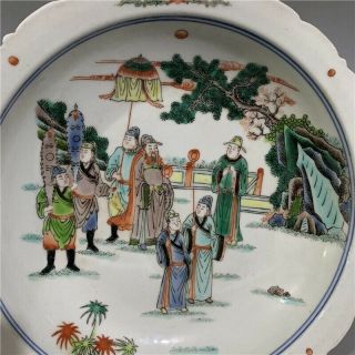 Chinese Old Marked Wucai Colored Characters Story Pattern Porcelain Plate 5