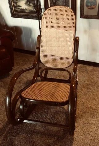 Vintage Bentwood Cane Rocker Dark Rocking Chair Thonet Style