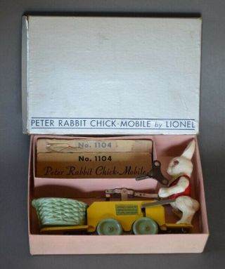 1930s Lionel 1104 Peter Rabbit Chick Mobile Clockwork Windup Toy w/ Rare Wheels 2