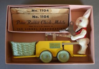 1930s Lionel 1104 Peter Rabbit Chick Mobile Clockwork Windup Toy w/ Rare Wheels 3
