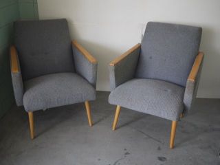 Blueish Grey Retro Vintage Designer Chairs With Cool Wooden Rests