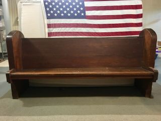 1830s Antique Church Pew,  Solid Oak,  Sides Are Hand Carved