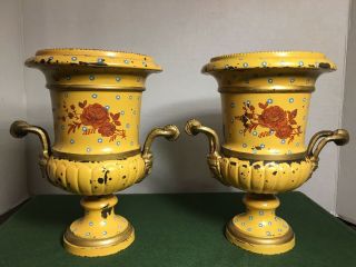 19th Century French Tole Planter Cache Pot Urn Jardiniere Hand - Painted