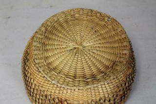 A VERY RARE 19TH C CENTER BASKET WITH RARE TUFFED ADDITIONS AND A DELICATE WEAVE 7