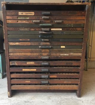 Hamilton Oak Wood Type Letterpress Foundry Cabinet Antique Print Block