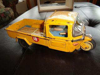 1960 ' s Bandai Japan Tin Toy Mazda 3 Wheel Delivery Truck Friction Toy Car 3