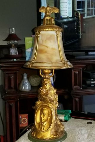 Vtg Phoenix Lamp Co.  Slag Glass Ww1 Figural Woodrow Wilson Lamp