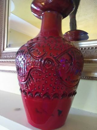 Red Chinese Vase,  With Engraving Fish In Black Details