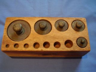Old.  Antique.  Weights In Wooden Box.  5 Sizes