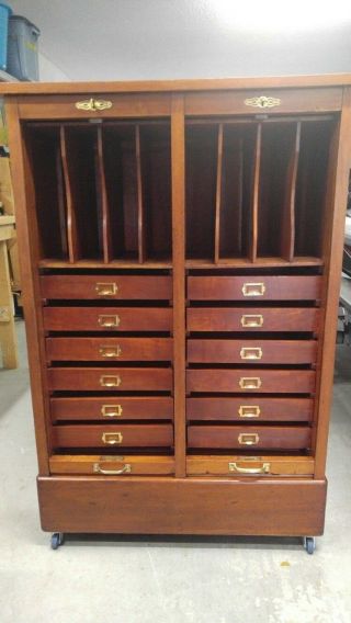 Record Cabinet,  File Cabinet,  Tambour Doors,  Solid Cherry Wood,  Not Oak,  Vintage