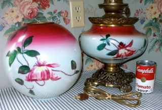 c.  1905 Pittsburgh WILD ROSES GWTW Parlor Banquet Lamp,  Victorian Antique 5