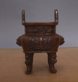 Signed Old Chinese Bronze Or Copper Incense Burner W/lions