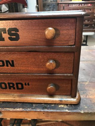 Antique 3 Drawer Spool Counter Display Cabinet Cherry - Metal Advertising On Back 3