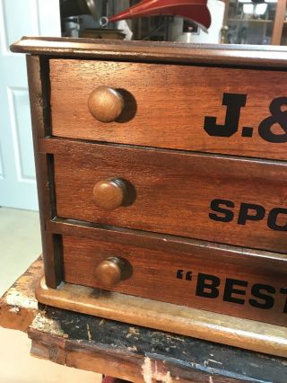 Antique 3 Drawer Spool Counter Display Cabinet Cherry - Metal Advertising On Back 4