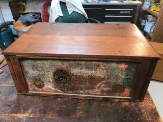 Antique 3 Drawer Spool Counter Display Cabinet Cherry - Metal Advertising On Back 7