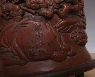 Shenqian Signed Antique Chinese Carved Figures Bamboo Brush Pot 12