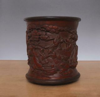 Shenqian Signed Antique Chinese Carved Figures Bamboo Brush Pot 3