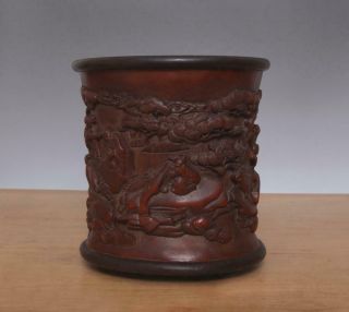 Shenqian Signed Antique Chinese Carved Figures Bamboo Brush Pot 4