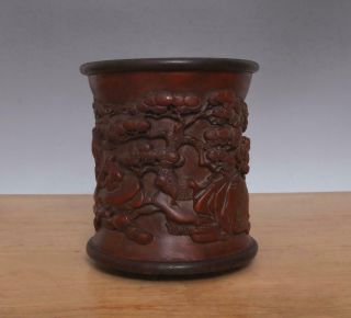 Shenqian Signed Antique Chinese Carved Figures Bamboo Brush Pot 5