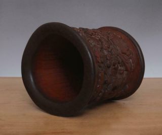 Shenqian Signed Antique Chinese Carved Figures Bamboo Brush Pot 6