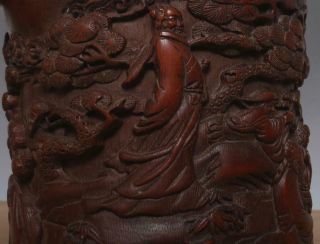 Shenqian Signed Antique Chinese Carved Figures Bamboo Brush Pot 9