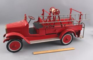 Antique Large 1920s Buddy - L,  Pressed Steel,  Hose & Ladder Fire Truck,  Nr