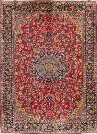 VINTAGE 10x13 VIBRANT RED Traditional Oriental Area Rug Flora Hand - Knotted WOOL 2