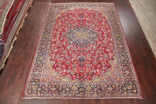 VINTAGE 10x13 VIBRANT RED Traditional Oriental Area Rug Flora Hand - Knotted WOOL 3