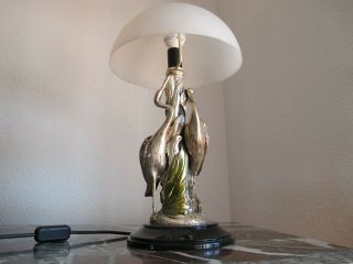Vintage Sterling Silver Electric Lamp - 2 Cranes / Herons