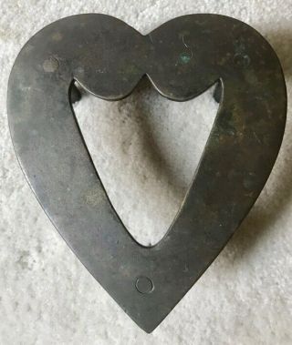Antique England Brass Heart Shaped Trivet In Great Old Color,  C.  1775 - 1825