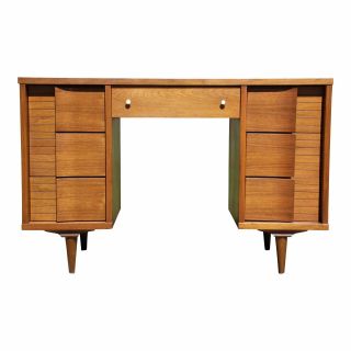 Vintage Mid Century Modern Johnson Carper Fashion Trend Double Pedestal Desk