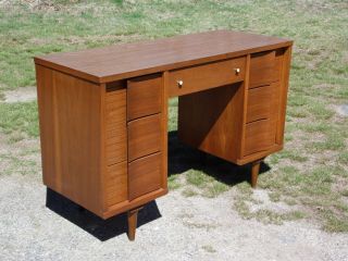 Vintage Mid Century Modern Johnson Carper Fashion Trend Double Pedestal Desk 3