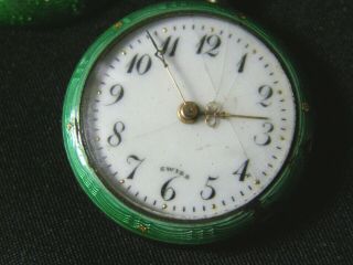 Antique Victorian Argent Dore ' Swiss Guilloche Enamel Silver Ladies Pocket Watch 4